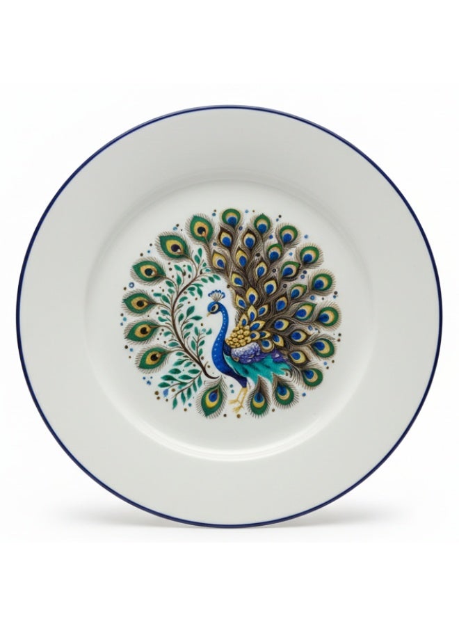 AKDC Luhpar White Ceramic Plate 7.5 Inch with Peacock Pattern - Image 1